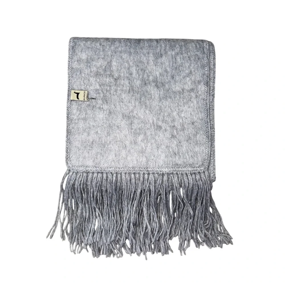 Alpaca Wool Scarf Heather Gray Fringe‎ Trim Winter Neck Wear Unisex